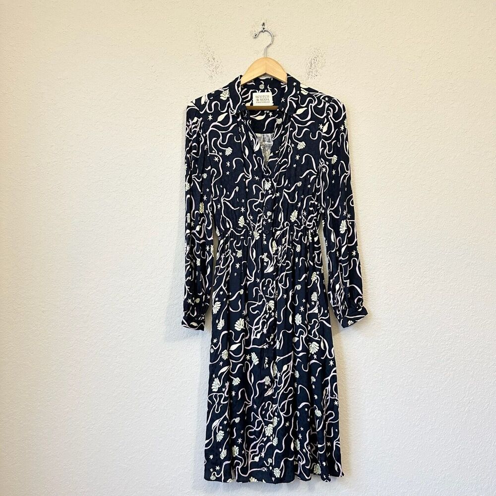 SCOTCH & SODA Relaxed Fit Shirt Dress in Navy Purple Floral Print